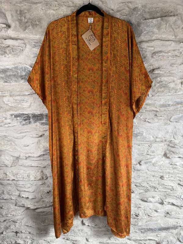 SALE // LONG KIMONO STYLE JACKET ONE SIZE UK10 to 28: foxy orange  - product images  of 
