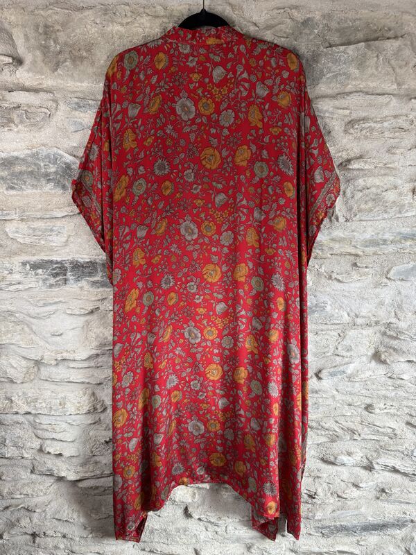 SALE // LONG KIMONO STYLE JACKET ONE SIZE UK10 to 28: red, floral  - product images  of 