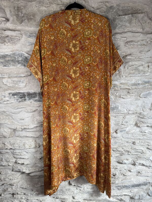SALE // LONG KIMONO STYLE JACKET ONE SIZE UK10 to 28: floral mustard yellow  - product images  of 