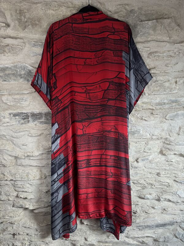 SALE // LONG KIMONO STYLE JACKET ONE SIZE UK10 to 28: grey, black, red  - product images  of 