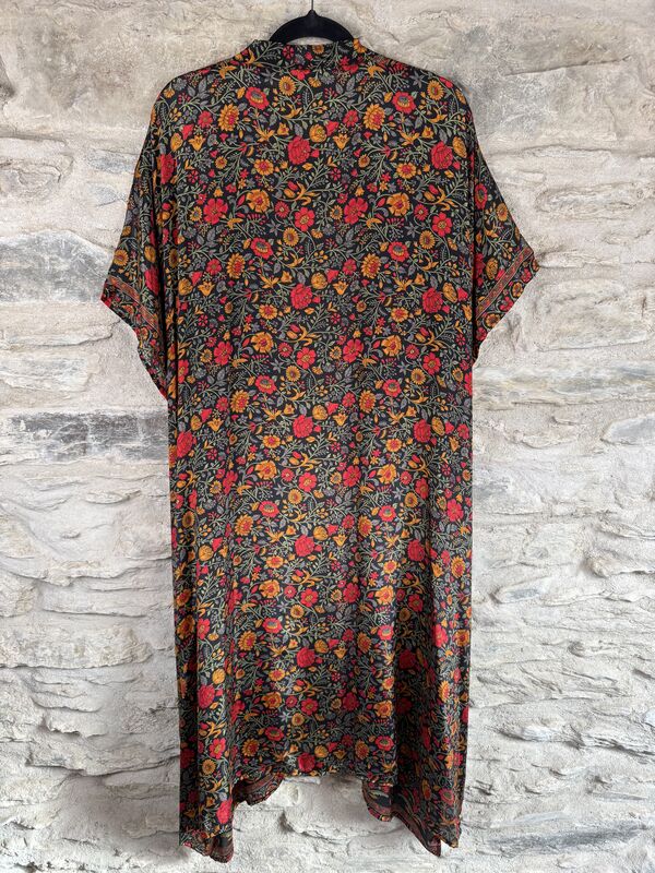 SALE // LONG KIMONO STYLE JACKET ONE SIZE UK10 to 28: black, yellow, red, floral - product images  of 