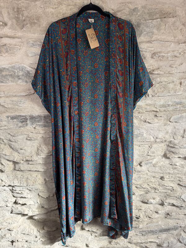 SALE // LONG KIMONO STYLE JACKET ONE SIZE UK10 to 28: blue, golden, maroon - product images  of 
