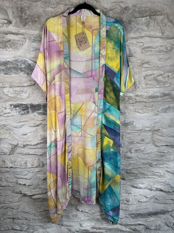 SALE // LONG KIMONO STYLE JACKET ONE SIZE UK10 to 28: vibrant multicolour  - product images  of 