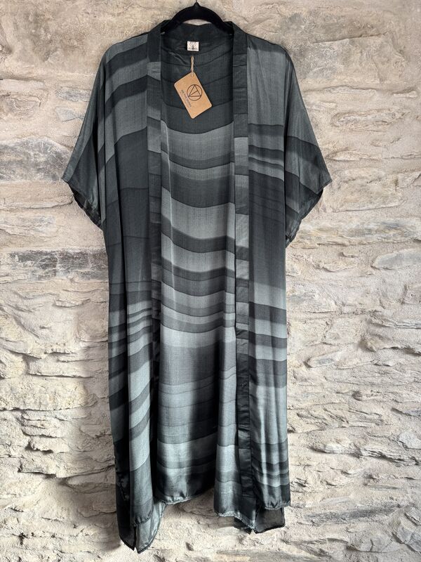 SALE // LONG KIMONO STYLE JACKET ONE SIZE UK10 to 28: grey, abstract - product images  of 