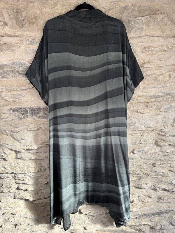 SALE // LONG KIMONO STYLE JACKET ONE SIZE UK10 to 28: grey, abstract - product images  of 