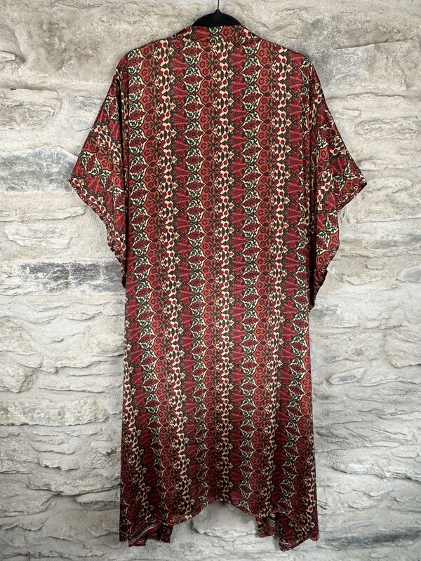 SALE // LONG KIMONO STYLE JACKET ONE SIZE UK10 to 28: cream, red, orange, green  - product images  of 