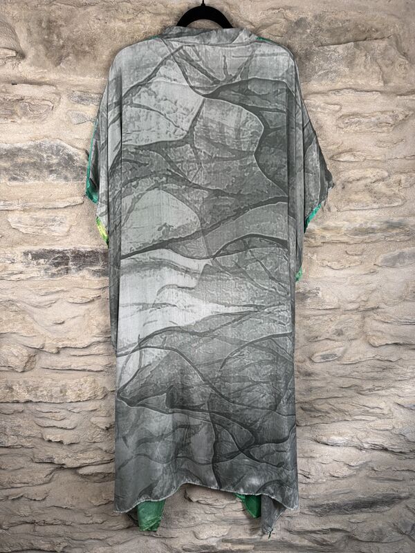 SALE // LONG KIMONO STYLE JACKET ONE SIZE UK10 to 28: aqua, lime and grey - product images  of 