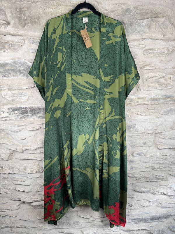 SALE // LONG KIMONO STYLE JACKET ONE SIZE UK10 to 28: green, red - product images  of 