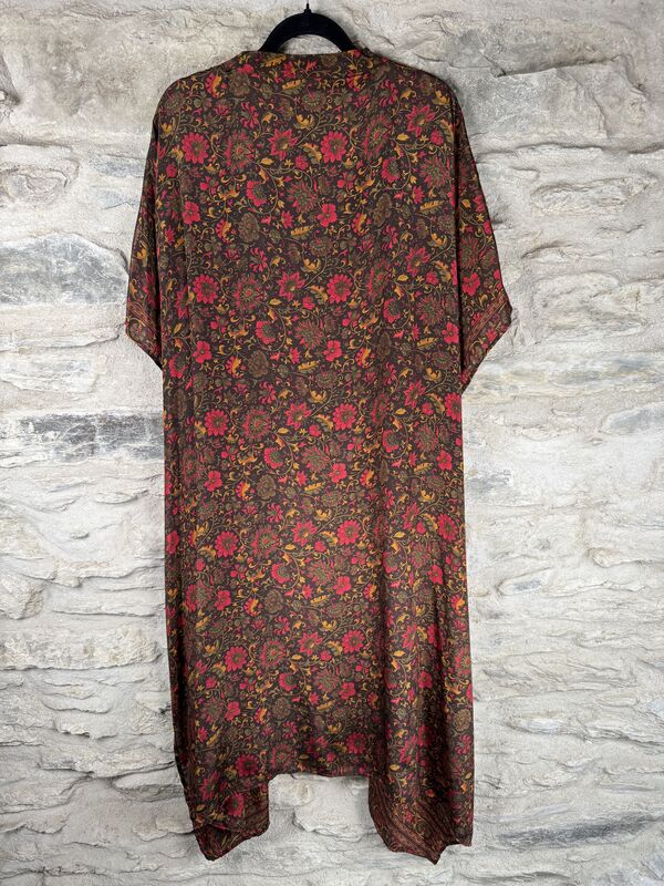 SALE // LONG KIMONO STYLE JACKET ONE SIZE UK10 to 28: brown, golden, red - product images  of 