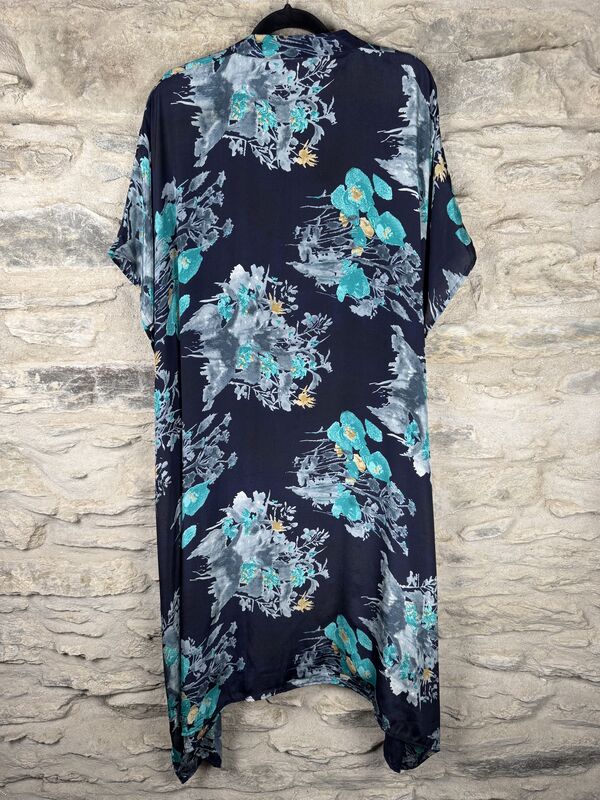 SALE // LONG KIMONO STYLE JACKET ONE SIZE UK10 to 28: blue, floral - product images  of 
