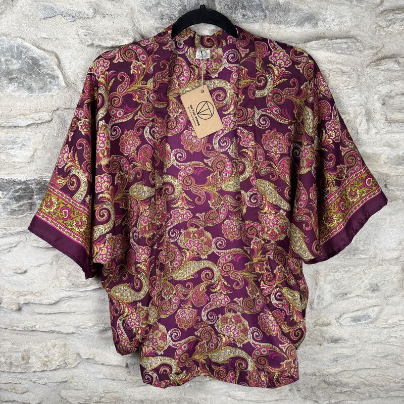 SALE // PETITE KIMONO STYLE JACKET UK8 to UK16: purple, paisley - product images  of 