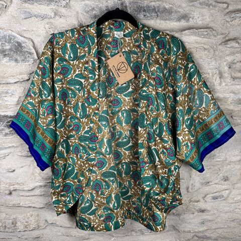 SALE,//,PETITE,KIMONO,STYLE,JACKET,UK8,to,UK16:,off-white,,teal,,paisley,Off-white, teal, paisley, Petite, Kimono, style, jacket, handmade, ireland 