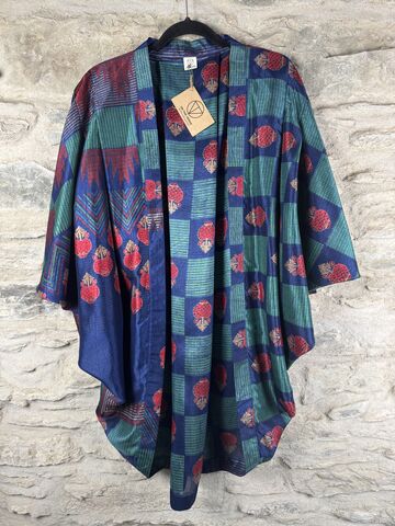 SALE,//,ORIGINAL,KIMONO,style,jacket,UK8,to,UK14,POLY,like,RAW,SILK:,blue,,floral,blue, floral , kimono, style, jacket, polyester, raw silk, on the verge