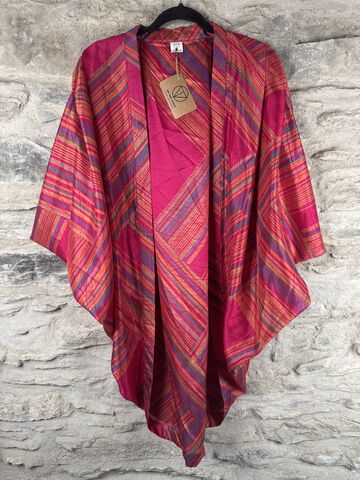 SALE,//,ORIGINAL,KIMONO,style,jacket,UK8,to,UK14,POLY,like,RAW,SILK:,pink,,multicolour,Pink , kimono, style, jacket, polyester, raw silk, on the verge