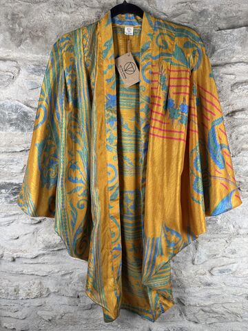 SALE,//,ORIGINAL,KIMONO,style,jacket,UK8,to,UK14,POLY,like,RAW,SILK:,yellow,,multicolour,Yellow , kimono, style, jacket, polyester, raw silk, on the verge