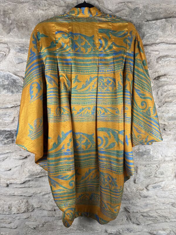 SALE // ORIGINAL KIMONO style jacket UK8 to UK14 POLY like RAW SILK: yellow, multicolour  - product images  of 