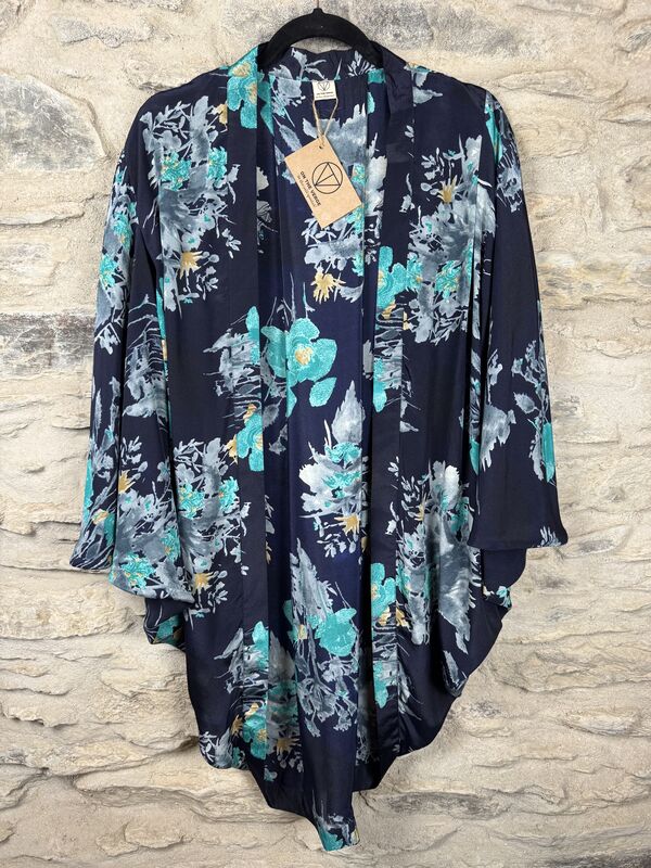 SALE // ORIGINAL KIMONO style jacket UK8 to UK14: blue, floral  - product images  of 