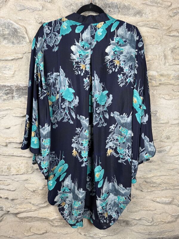 SALE // ORIGINAL KIMONO style jacket UK8 to UK14: blue, floral  - product images  of 