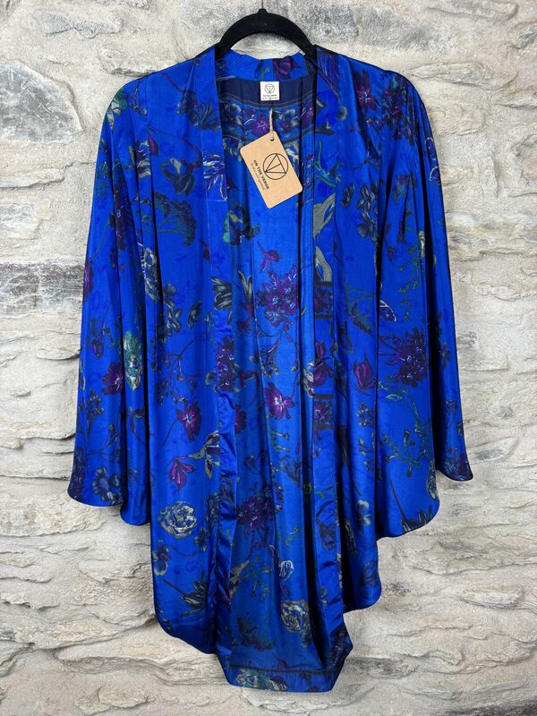 SALE // ORIGINAL KIMONO style jacket UK8 to UK14: blue, floral  - product images  of 