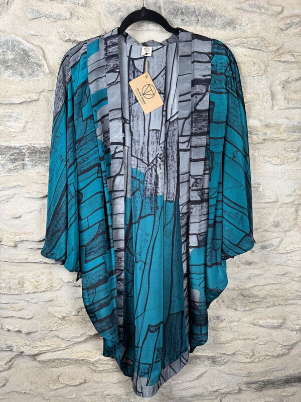 SALE // ORIGINAL KIMONO style jacket UK8 to UK14: teal, grey, abstract   - product images