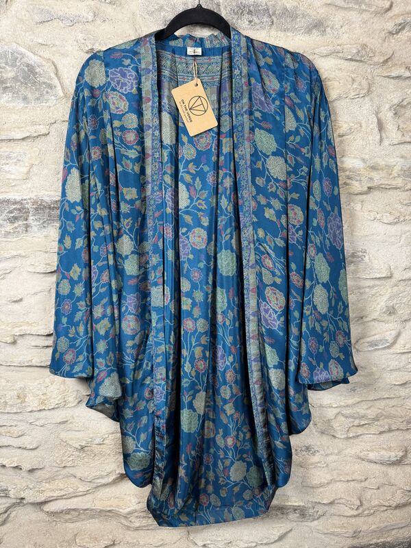 SALE // ORIGINAL KIMONO style jacket UK8 to UK14: blue, floral  - product images  of 