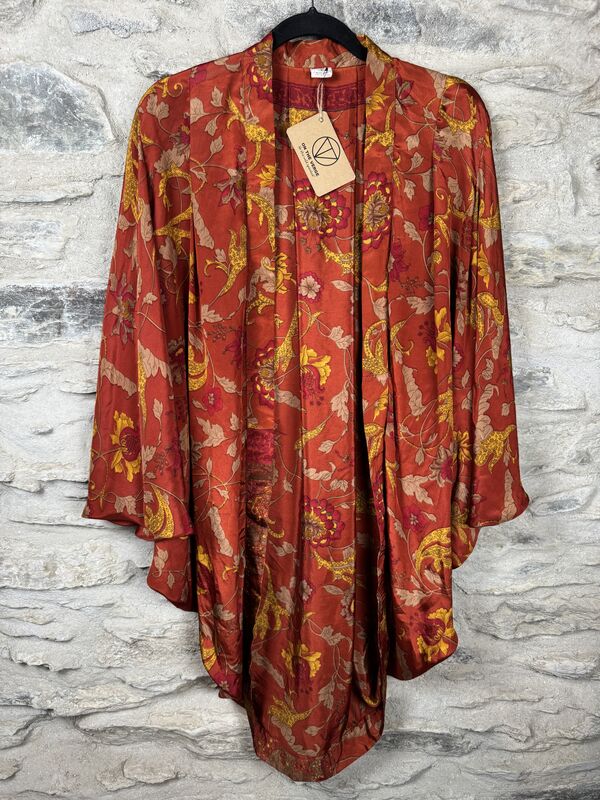 SALE // ORIGINAL KIMONO style jacket UK8 to UK14: burnt orange, floral   - product images  of 