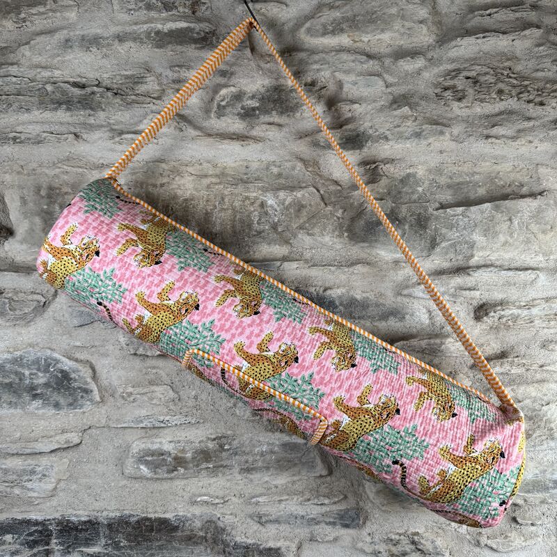 COTTON YOGA MAT BAG: light pink, jungle theme   - product images  of 