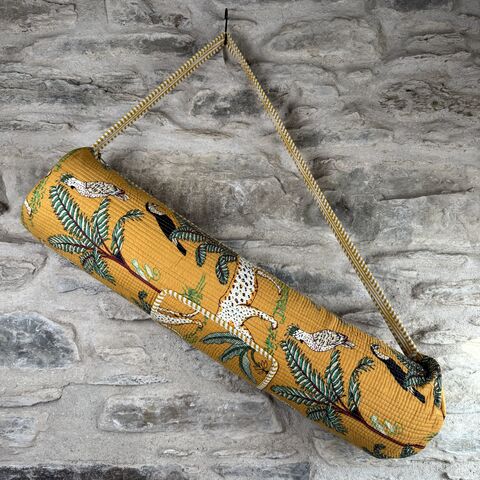 COTTON,YOGA,MAT,BAG:,mustard,,jungle,theme,Mustard, jungle, cotton, yoga, mat, bag, on, the, verge