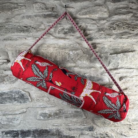 COTTON,YOGA,MAT,BAG:,red,,jungle,theme,Red, jungle, cotton, yoga, mat, bag, on, the, verge
