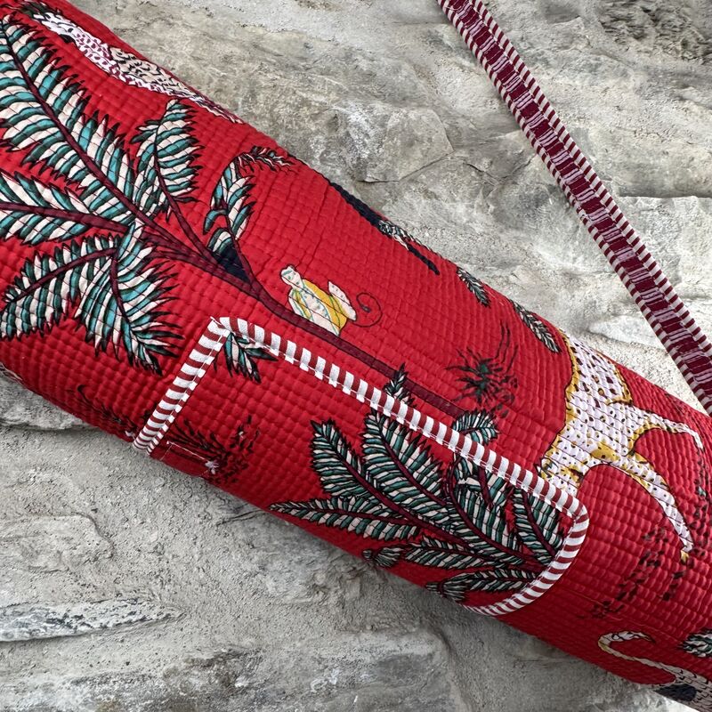 COTTON YOGA MAT BAG: red, jungle theme   - product images  of 