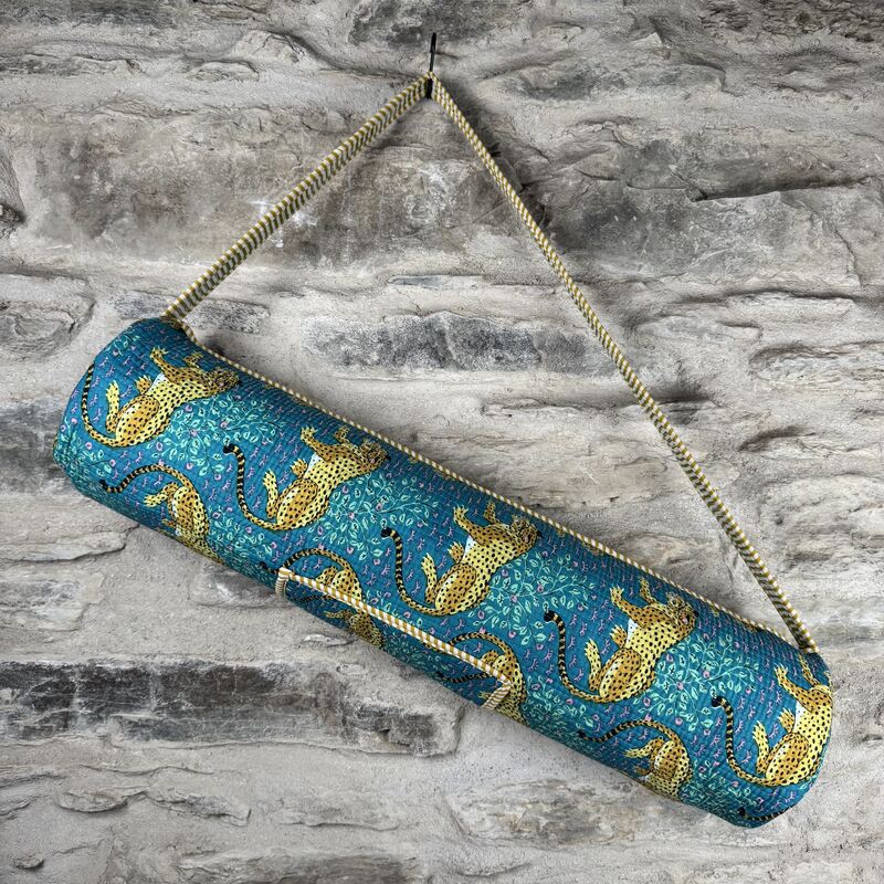 COTTON YOGA MAT BAG: blue with tigers  - product images  of 