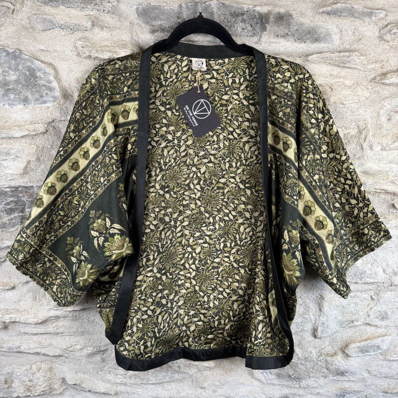 PETITE KIMONO STYLE JACKET UK8 to UK12: army green, floral - product images  of 