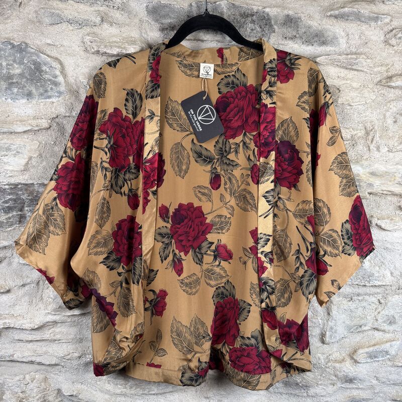 PETITE KIMONO STYLE JACKET UK8 to UK12: warm sand, raspberry floral - product images  of 