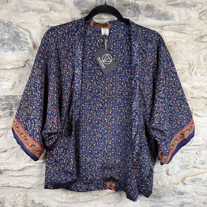 PETITE KIMONO STYLE JACKET UK8 to UK12: navy blue, floral - product images  of 