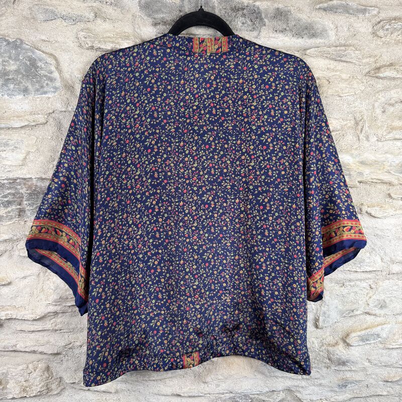 PETITE KIMONO STYLE JACKET UK8 to UK12: navy blue, floral - product images  of 