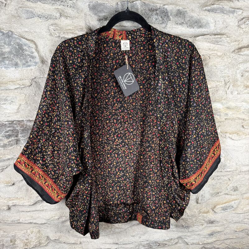 PETITE KIMONO STYLE JACKET UK8 to UK12: black, floral - product images  of 