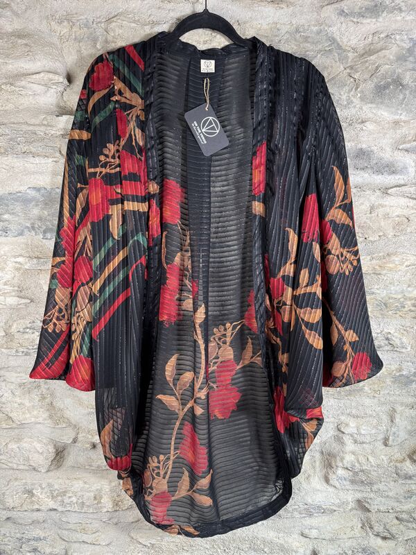 ORIGINAL KIMONO style jacket UK8 to UK18: black, red flowers, golden threads  - product images  of 
