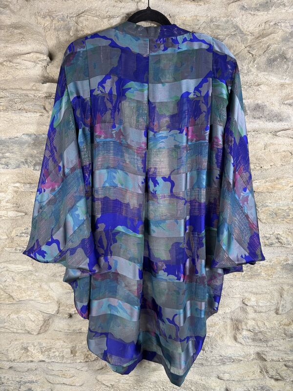 ORIGINAL KIMONO style jacket UK8 to UK18: electric blue, pink, green, floral,  silver threads  - product images  of 
