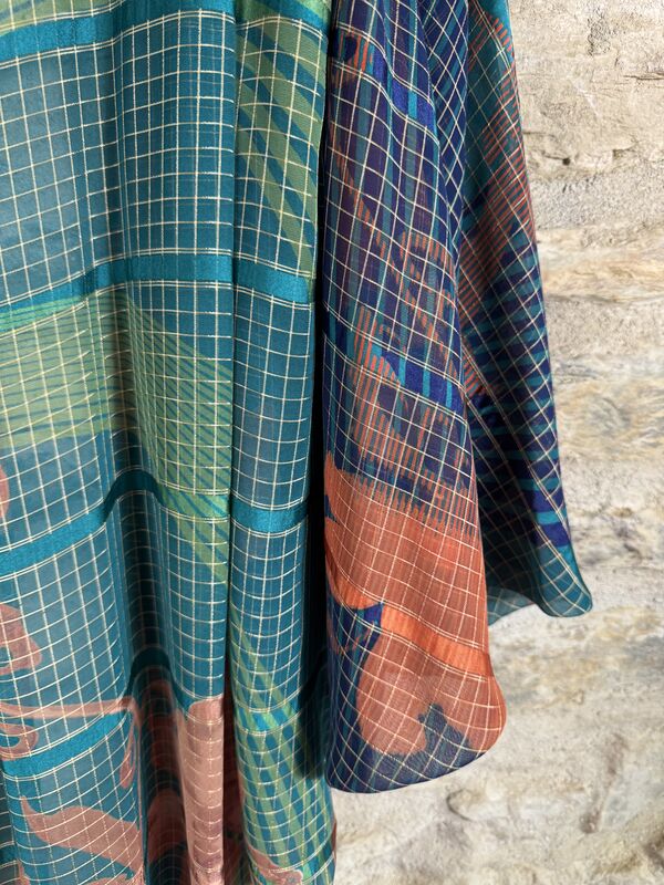 ORIGINAL KIMONO style jacket UK8 to UK18: blue, orange, green, abstract,  white threads  - product images  of 