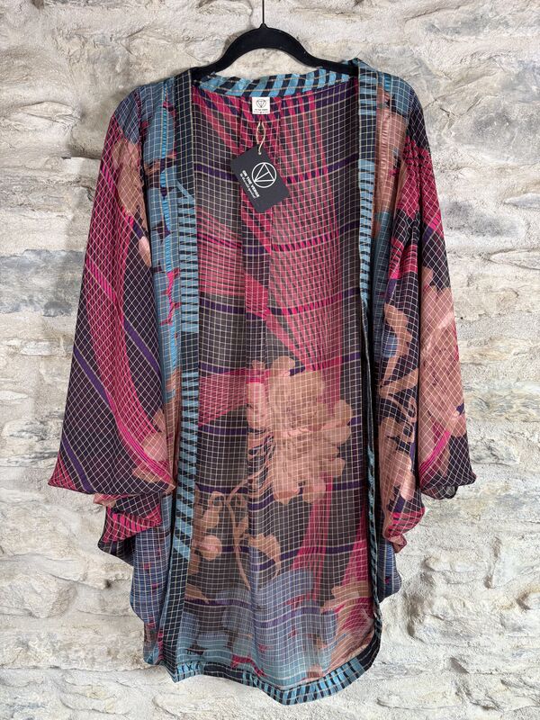 ORIGINAL KIMONO style jacket UK8 to UK18: dark grey, blue, pink, sand with white threads - product images  of 