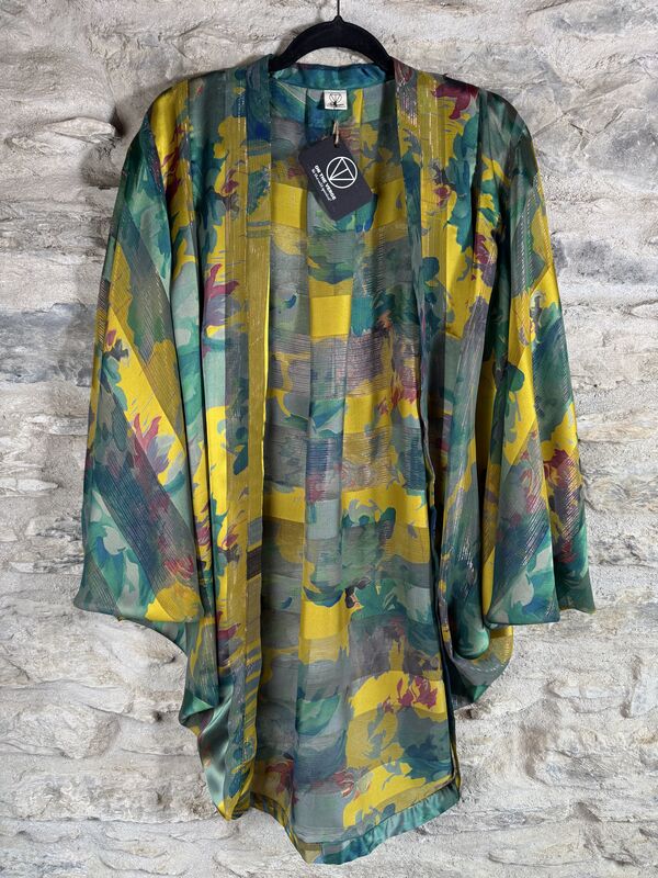 ORIGINAL KIMONO style jacket UK8 to UK18: yellow, pink, teal with golden threads - product images  of 