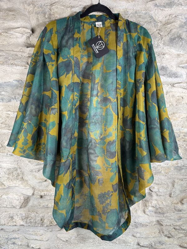 ORIGINAL KIMONO style jacket UK8 to UK16: mustard and teal, floral - product images  of 