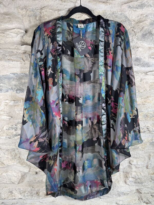 ORIGINAL KIMONO style jacket UK8 to UK16: black, blue, grey, pink, floral,  silver threads  - product images  of 