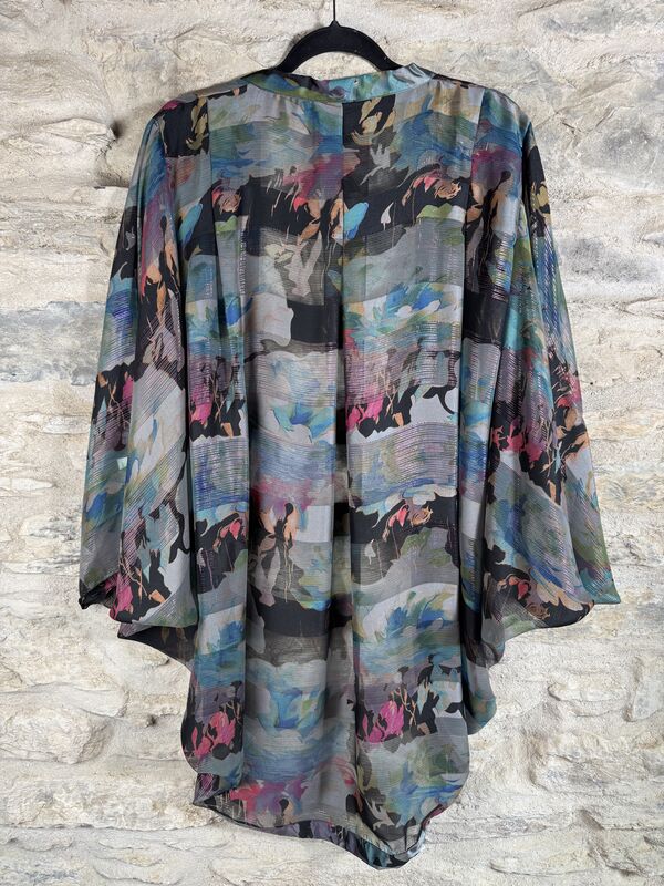 ORIGINAL KIMONO style jacket UK8 to UK16: black, blue, grey, pink, floral,  silver threads  - product images  of 