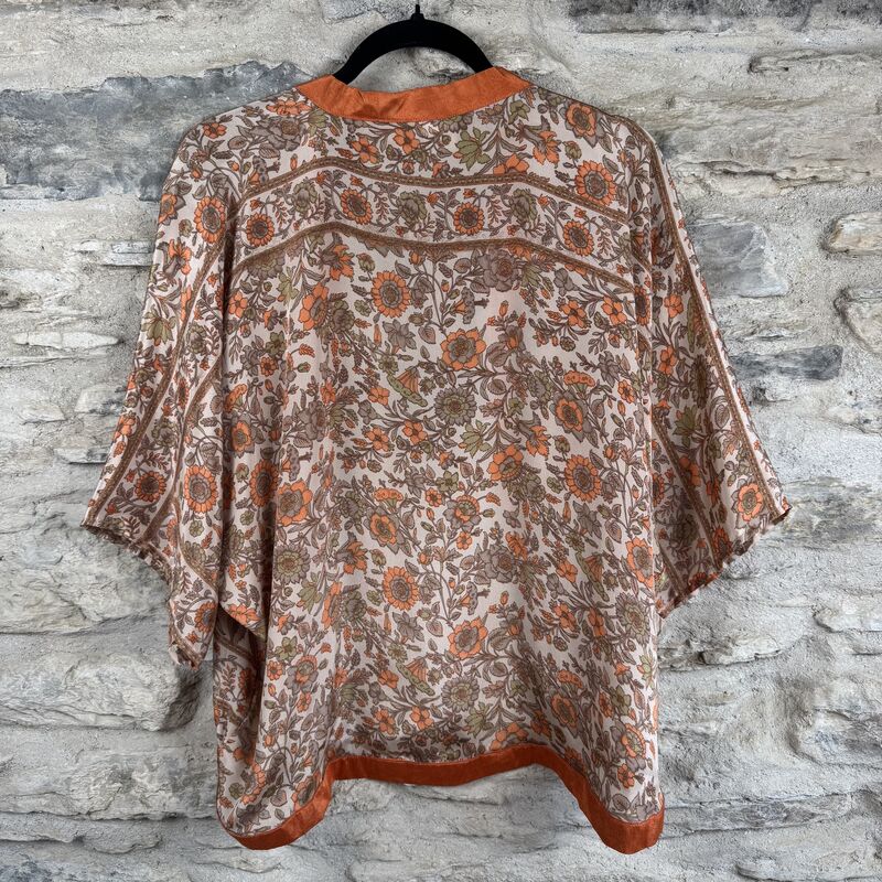 SALE // PETITE KIMONO STYLE JACKET UK8 to UK12: beige, orange, floral  - product images  of 