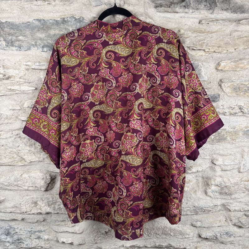 SALE // PETITE KIMONO STYLE JACKET UK10 to UK16: purple with lime, floral  - product images  of 