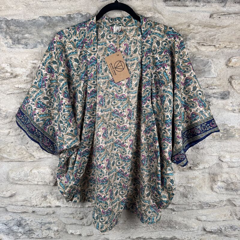 SALE // PETITE KIMONO STYLE JACKET UK10 to UK16: beige, blue, pink, paisley - product images  of 