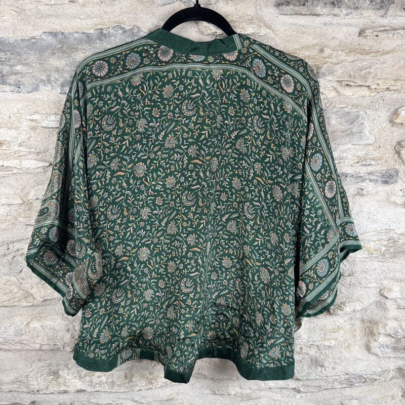SALE // PETITE KIMONO STYLE JACKET UK8 to UK12: green, floral - product images  of 