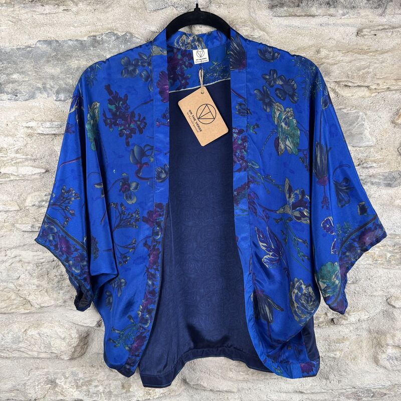 SALE // PETITE KIMONO STYLE JACKET UK8 to UK12: electric blue, floral  - product images  of 