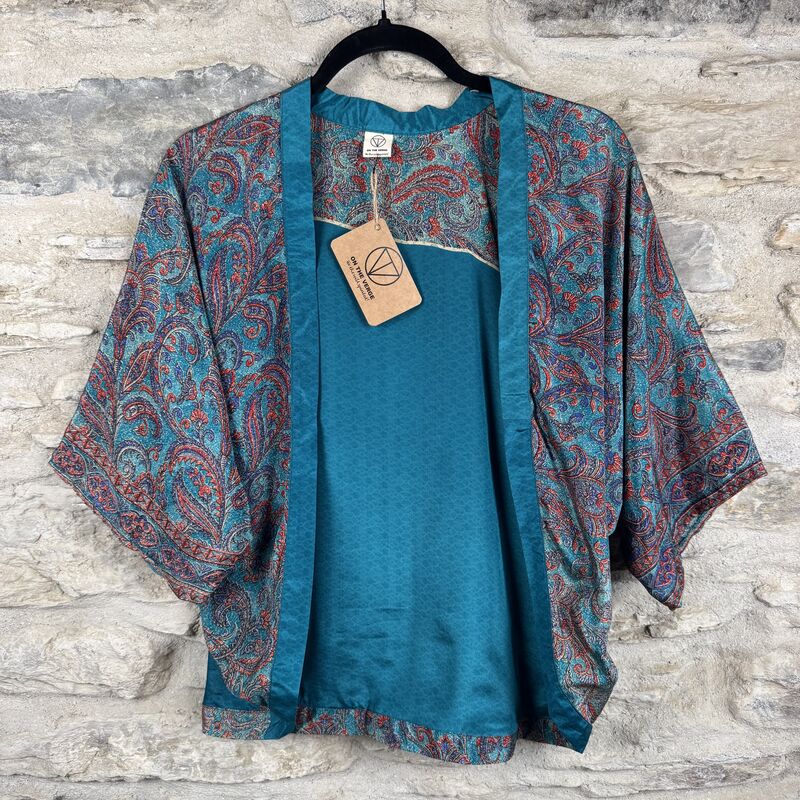 SALE // PETITE KIMONO STYLE JACKET UK8 to UK12: blue, red, floral  - product images  of 